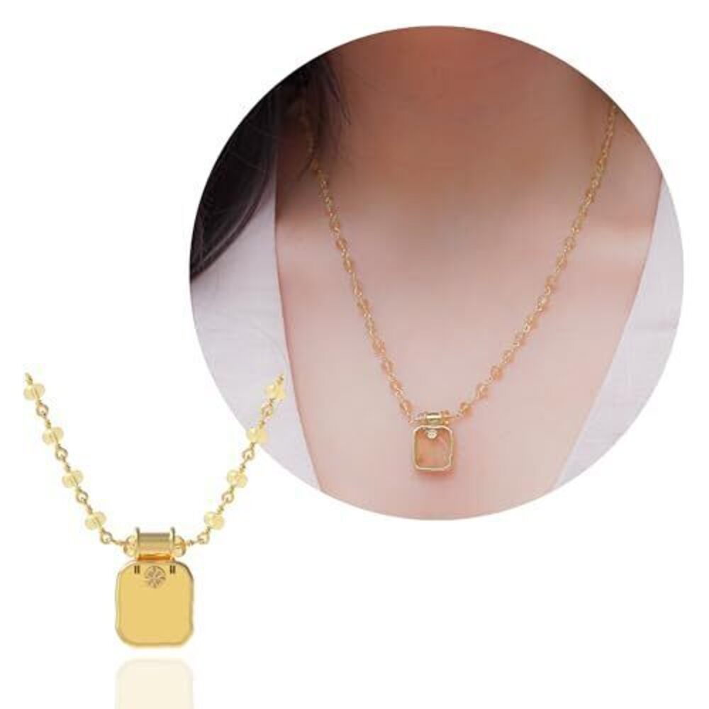 4310 Citrine Necklace , Square Premium Gold Beaded Necklaces - Tarnish Free